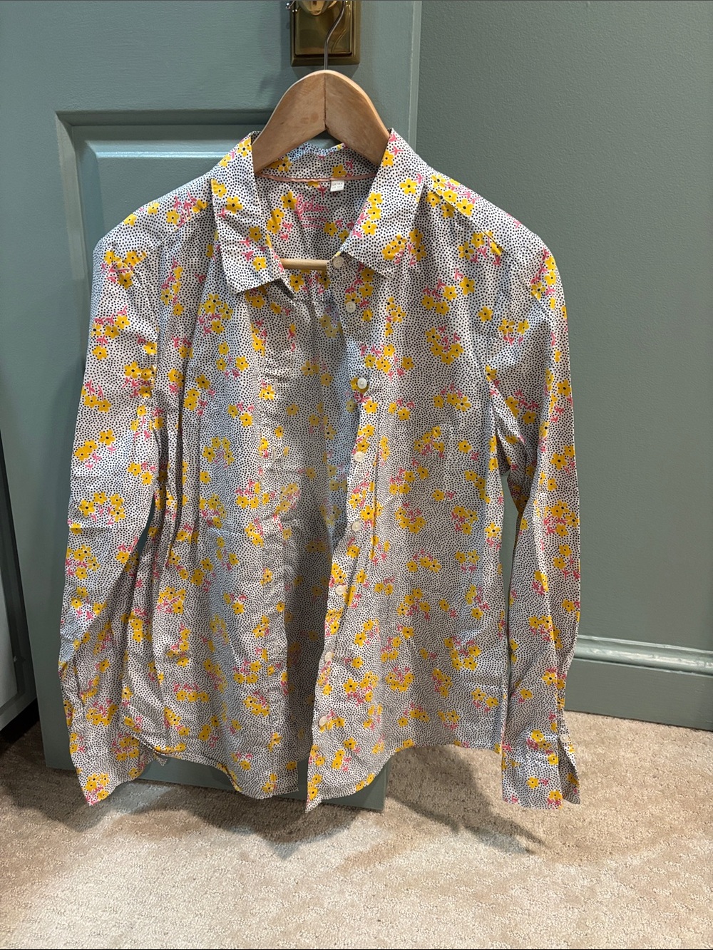 Boden Polka Dot Floral Shirt in White, Yellow & Pink